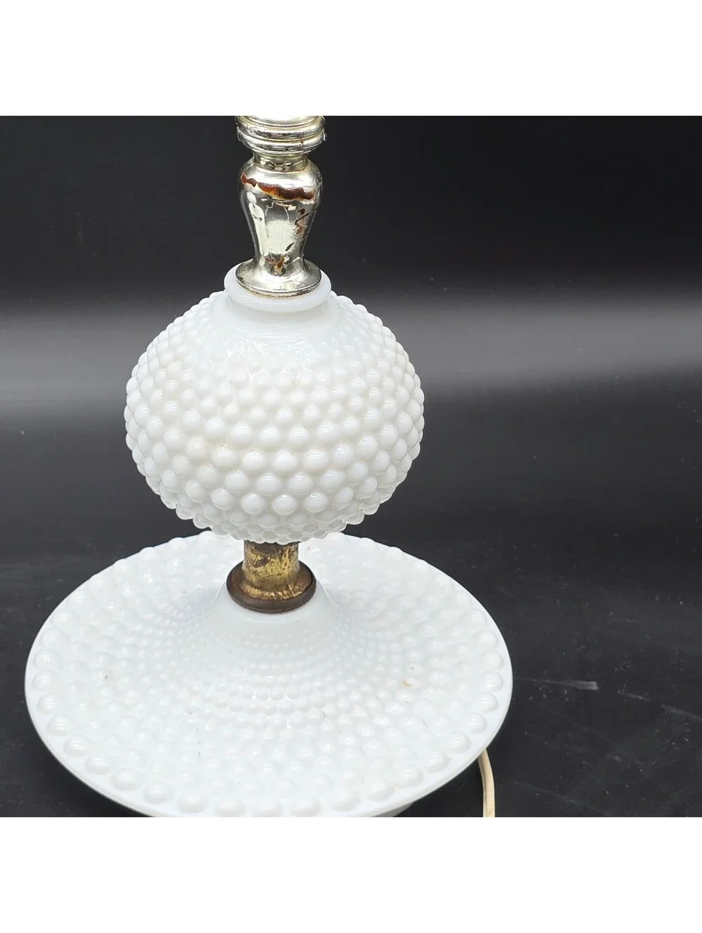 Vintage Hobnail Milk Glass Boudoir Lamps Pair Mid Century Fenton Style Set of 2